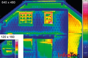  Größen- und Qualitätsvergleich: Thermogramm einer Einsteigerkamera mit 120  x 160 und einer Profikamera mit 640 x 480 Pixel Detektorauflösung  