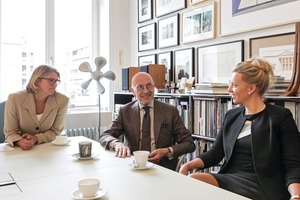  Gesprächspartner im Büro Jo. Franzke (v. l.): Heike Klotz, Geschäftsführerin Jo. Franzke Generalplaner, Jo. Franzke, Senior Advisor Jo. Franzke Generalplaner, Ina Brandes, Geschäftsführung Sweco GmbH 