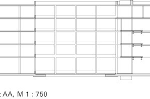  Schnitt Tragwerk Verwaltungsgebäude, M 1 : 750 