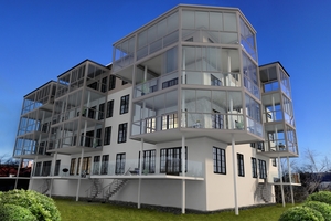 3D-Visualisierung eines Gebäudes mit Balkonen 