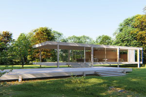  Fotorealistische Darstellung des von Mies van der Rohe entworfenen Farnsworth Hauses 