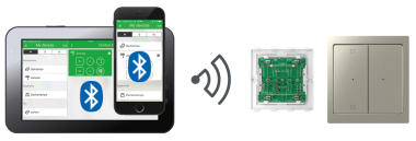 Darstellung der Bluetooth-Verbindung zwischen Wiser Taster-Modul und Schalter