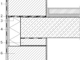  

Durchbindung des Außenmauerziegels durch die Wohnungstrenndecke für eine hohe Schalllängsdämmung: Stoßstellendämm-Maß KFf = 9 − 17 dbLegende Wohnungstrenndecke&nbsp;1 Gewebespachtel auf Unterputz2 Ausgleichsschicht auf Mauermörtel3 Bitumen-Dachbahn R 5004 Deckenrandschale, hier Poroton-DRS5 Kleinformat nach Norm6 Planziegel, hier Poroton 365 