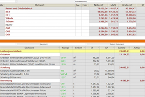  Screenshot: Direkter Preisvergleich Gewerke-LV mit Modellpreisen aus dem RGB 