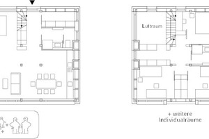  Nutzungsszenario eines doppel­geschossigen Lofts mit weiteren Individualräumen 