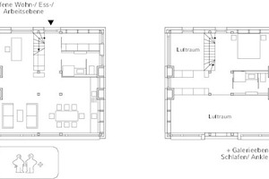  Nutzungsszenario eines doppelgeschossigen Lofts (60 m²) mit zusätzlicher Galerieebene im 1. OG 