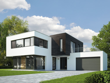 Einfamilienhaus mit Fassadenelementen aus karbonisiertem Holz