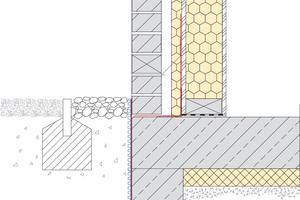  Schnittzeichnung eines Holzrahmenbaus mit Sockelabdichtung 