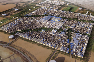  Masdar City, Foster and Partners, Vision einer CO²-freien Stadt, inspiriert von traditionellen Städten versorgt durch regenerative Energien. LAVA entwarf das Stadtzentrum als öffentlichen von Schirmen überdeckten Platz 