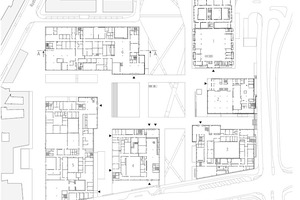  Grundriss Erdgeschoss, M 1 : 2 250	1	Erinnerungsort Alter Schlachthof		Bibliothek	2	Mensa	3	Fachbereich Sozial- und Kulturwissenschaften,		Fachbereich Wirtschaftswissenschaften	4	Anmeldung, Empfang		Fachbereich Medien	5	Fachbereich Elektro- und Informationstechnik		Fachbereich Maschinenbau und Verfahrenstechnik	6	Fachbereich Architektur		Fachbereich Design 