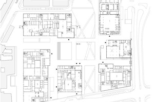  Grundriss Erdgeschoss, M 1 : 2 250	1	Erinnerungsort Alter Schlachthof		Bibliothek	2	Mensa	3	Fachbereich Sozial- und Kulturwissenschaften,		Fachbereich Wirtschaftswissenschaften	4	Anmeldung, Empfang		Fachbereich Medien	5	Fachbereich Elektro- und Informationstechnik		Fachbereich Maschinenbau und Verfahrenstechnik	6	Fachbereich Architektur		Fachbereich Design 