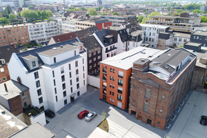  Das neue Ensemble an der Kasinostraße/Steinsche Gasse wertet einenvorher vernachlässigten Stadtraum inder Duisburger Altstadt auf 