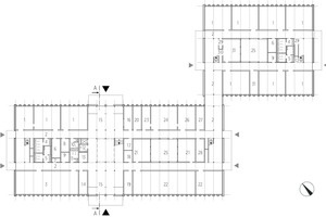  Grundriss Erdgeschoss, 1 : 750  	1	Klassenraum	2	Flur	3	Lehrerzimmer	4	WC Mädchen	5	WC Jungen	6	Technik IKT	7	BMZ	8	Sozialraum	9	Technik Übergabe HZG	10	WC Lehrer Herren	11	WC Lehrer Damen	12	WC Behindert	13	Putzmittel	14	Besprechung	15	Windfang Eingang	16	Schulverwaltung	17	Kopierer VW	18	Kopierer LE	19	Abteilungsleitung	20	Ass pl.	21	Lehrervorbereitung	22	Mediothek	23	Stellvertretende Leitung	24	Sekretariat	25	Innenhof	26	Schulleitung	27	Oberstufenleitung	28	Arztraum	29	Lüftung	30	HV ELT	31	Sammlungsraum	32	SiBel 