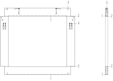  Fassadenelement, M 1 : 100<div class="legenden">	1	Wassernase</div><div class="legenden">	2	Scheinfuge</div><div class="legenden">	3	Horizontalverankerung / Verstiftung</div><div class="legenden">	4	Fassadenplattenanker</div><div class="legenden">	5	Transportanker</div> 