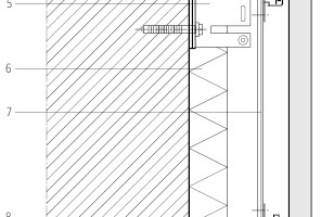  05 Vertikalschnitt Unterkonstruktion
Legende Grafik 05&nbsp;&nbsp;1Fassadenplatte aus hochfestem Carbonbeton2Verankerungsdübel3Thermische Trennung unter Wandhalter4Agraffe mit Höhenjustierschraube5Wandhalter (Festpunkt)6Wärmedämmung7Basisprofil8Agraffe9Hinterschnittanker10Horizontales Tragprofil11Gleitbinder12Wandhalter (Gleitpunkt)13Untergrund 