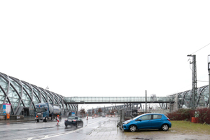  Ende 2019: beide Glasdächer mit Bahnhofsinterior sind fertig, links der U-Bahnhof, rechts der S-Bahnhof Elbbrücken 