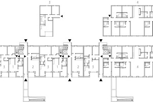  Haus 1, Erdgeschoss, M 1 : 750, mit Wohntypen 1 – 5 