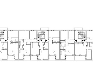  Haus 1, Regelgeschoss, M 1 : 750, mit Wohntypen 1 – 5 