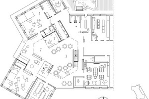  Grundriss Kindergarten, Bildungsbereich 1. Obergeschoss, M 1 : 750 	1	Bildungsraum	2	Teamraum	3	Vorschule/ Musik	4	Musikraum	5	Teeküche	6	Garderobe	7	Multifunktionaler Bereich	8	Abstellraum	9	Appendix	10	EDV-Raum 