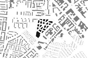  Schwarzplan zum Quartier an der Zschokkestraße in München: neue urbane Setzung im heterogenen Kontext   