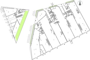  Grundriss EG, M 1 : 1 250	1	Shops	2	Gastronomie	3	Büroeingang	4	Lagerraum	5	Luftraum	6	Büroeinheit 1	7	Büroeinheit 2	8	Büroeinheit 3	9	Nebenräume Retail	10	Öffentlich zugängliche Rasenfläche 