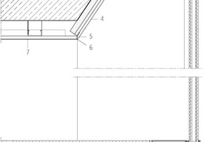  Detaiil Panoramafenster, M 1:15
Legende Detail1&nbsp;&nbsp;&nbsp; Winkel vorab an UK/ Putzträgerplatte angebracht,Oberer/Unterer/ Seitlicher Anschluss,Montagewinkel/-schwert, Befestigung an Rohbau über druckfeste und feuchtigkeits-beständige thermische Trennung, nicht brennbar.Dichtfolie außen: dampfoffen, reißfest, elastisch,UV-beständig. Dichtfolie Außen unten bei Bodengleiche Fenster/ Türen, dampfdicht,Dichtfolie innen: dampfdicht, reißfest, selbstklebend.Dazwischen Steinwolle, Befestigung Dämmung über Leitblech2&nbsp;&nbsp;&nbsp; Laibung/ Sturz, Vliesarmierte Gipsplatte vollständig geklebt und verschraubt3&nbsp;&nbsp;&nbsp; Festverglasung, Wärmeschutz-Isolierverglasung,Pfosten-Riegel-Konstruktion, 50mm breit,Aluminium eloxiert4&nbsp;&nbsp;&nbsp; Gipsputz5&nbsp;&nbsp;&nbsp; Putzprofil6&nbsp;&nbsp;&nbsp; Haarfuge durch Einlegen von Pappstreifen7&nbsp;&nbsp;&nbsp; Gipskarton Abhangdecke auf ebenengleicher UKmit Direktabhänger, unterseitig ca. 3 mm verputzt mit Akustikputz,wie angrenzende Akustikdecke8&nbsp;&nbsp;&nbsp; Konsole mit Schwert 