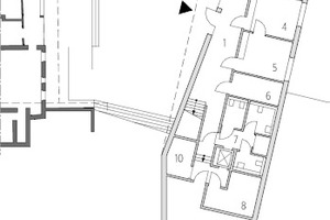  Grundriss Erdgeschoss, M 1:500	1	Foyer	2	Kasse	3	Soziales	4	Bürgerbüro	5	Einwohnermeldeamt	6	Kopierraum	7	Sanitär	8	Technik	9	Archiv	10	Putzraum 