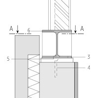  Detail Anschluss Holzrahmenträger Bauteil C, Straßenseite, M 1 : 15	1	Holz-Außenwand, Bauteil C, 8,1 cm	2	„Fußstützen“ HEA 120, alle 2,40 m auf Obergurt des Stahlriegels geschweißt	3	In Untergurt eingelassen. Halbrundbohrung; Ø 48 mm für Schweißverbindung mit Anschlussplatte	4	Verankerung der Anschlussplatte	5	In Untergurt eingelassene Rundbohrung; 2 Ø 30 mm für Schweißverbindung mit Anschlussplatte. Flansch-ausschnitt, partiell für mittige Verschweißung mit Auflagerplatten (Verbundanker mit Senkkopf)	6	Stahlriegel HEA 160, durchlaufend auf Auflagerplatten verschweißt	7	Stahlwinkel durchlaufend 150x100x15 mm an Fußstützen geschweißt	8	Träger auf Fußplatte örtlich aufmontiert, Schweißverbindung des Trägeruntergurts mit der Anschlussplatte mittels eingelassenen Rund- und Halbrundbohrungen aw=7 mm umlfd., Anschlussplatte auf Attika gedübelt	9	Anschlussblech 25/250/15 mm, alle 30 cm auf Trägerflansch geschweißt, aw = 10 mm Verschraubung der Holzelemente: Holzschrauben 3 x 3 8 mm	10	Bestandsattika	11	Stahlwinkel h/b/t=350/300/20 mm, L = 200 mm, 3 Stck. je Rasterfeld im Bestand, B = 3,60 m		4 Verbundanker, FAZ – M 12 in Brüstung 