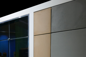  TABSOLAR Premium (links) mit spektralselektiver Beschichtung und Verglasung, TABSOLAR Design (rechts) ohne Verglasung eingefärbt bzw. mit Oberflächenstrukturierung  