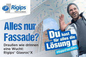  Mit Glasroc X bietet Trockenbauspezialist RIGIPS eine bewährte und besonders leistungsstarke Lösung für die Anwendung in Feucht- und Nassräumen sowie für die Beplankung von Außendecken an. Von den Vorteilen dieser speziellen vliesarmierten Gipsplatte profitieren ab sofort auch Holzbaubetriebe, Zimmereien, Holzmodulbauer und Fertighaushersteller, denn mit einem neuen Anwendbarkeitsnachweis empfiehlt sich Rigips Glasroc X nun auch als aussteifende und direkt verputzbare Platte in Fassadenkonstruktionen. 