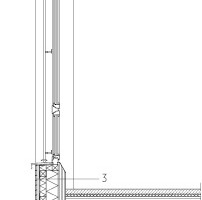  Fassadenschnitt, M 1 : 75↓	1	 Dachaufbau von oben nach unten:		Flachballenstauden, Samenmischung		Extensivsubstrat		Filtervlies		Drain- und Speicherelement		Trennfolie		Elastomerbitumenbahn mit Durchwurzelschutz		Elastomerbitumen-Kaltselbstklebebahn		Gefälledämmung EPS 2%		Dampfsperre/ Bastomerbitumenbahn, AL-Glasvlies		Brettschichtholzplatte		Mineralwolle nach DIN EN 13162		Moduldecke Brettschichtholzplatte		Akustikauflage		Abhangdecke Fibrolith/ Fibro-Kustik	2	Zwischendeckenaufbau von oben nach unten:		Linoleum		Estrich		Trennschicht		Trittschalldämmung		Modulboden Brettschichtholzplatte		Akustikauflage		Abhangdecke Fibrolith/ Fibro-Kustik	3	Außenwandaufbau von innen nach außen:		Modulwand Brettschichtholzplatte		Unterkonstruktion Vorhangfassade mit Holzkonstruktion, ausgedämmt mit Mineralwolle		Unterspannbahn Fassade		Vorhangfassade aus Holz (Rombusschalung)	4	Bodenaufbau von oben nach unten:		Linoleum		Estrich		Trennschicht		Trittschalldämmung		Modulboden Brettschichtholzplatte		Dämmplatte		Trägerrost/ Balkenlage		Punktfundament 