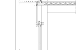  Fassadenschnitt, M 1 : 75Dachaufbau:Extensive Begrünung, 80 mmTrennlage, Flitervlies 2. Abdichtung, Soprema, Sopralen EP 5 ARD FLAM WF, 5 mm1. Abdichtung, Soprema, Sopralen EGV 3 FLAM TOP, 3 mmWärmedämmung, Steinwolle, Prima, 0,038 W/mK, im Gefälle, 360 – 250 mmWärmedämmung, Steinwolle, Prima (Plus), 0,038 W/mK, 16 0mmDampfbremse, 5 mmBrettsperrholzplatte, 60 mmAkustikdecke, 170 mmBodenaufbau OG:Kaseinspachtelung, 5 mmUnterlagsboden, 70 mmTrennfolieTrittschaldämmung 30 mmAusgleichschicht, EPS 30, 35 mmÜberbeton, 100 mmBrettsperrholzplatte, 60 mmTräger 160 x 600 mmAkustikdecke, 170 mmBodenaufbau EG, unterkellert:Kaseinspachtelung, 5 mmUnterlagsboden, 70 mmTrennfolieTrittschalldämmung 20 mmAusgleichschicht, EPS 30, 25 mmPUR, Lambda 0,025 W/mK, z.B. PUR Vlies, 120 mmBetondecke, 250 mm 
