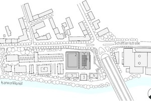  Lageplan, M 1 : 6 500 	1	Halle E	2	Isarphilharmonie	3	Forum	4	Haus G / Hochschule für Musik und Theater München	5	Haus K / Münchner Volkshochschule, Restaurant	6	Saal X / Veranstaltungssaal 