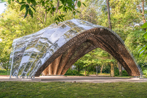  Außenansicht des ­LivMatS Pavillon im ­botanischen Garten der Universität Freiburg 