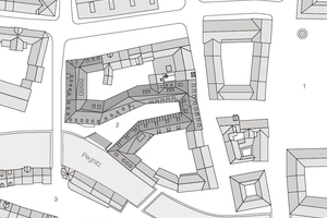  Lageplan:1 Hauptmarkt Nürnberg 2 Augustiner Hof3 Trödelinsel 