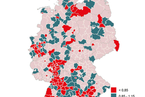  Verhältnis der Fertigstellungen pro Jahr (2016–2020) zum zukünftigen Wohnungsbedarf pro Jahr (2021–2025) unter 0,85: es wird weniger gebaut als gebraucht wird0,85 bis 1,15: es wird etwa so viel gebaut wie gebraucht wirdes wird mehr gebaut als gebraucht wird 