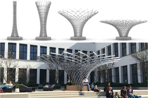 Der Kinetic Umbrella der Structural Design-Klasse der Technischen Universität München ist eine elastisch wandelbare Gitterstruktur. Das Projekt wurde im Rahmen des DesignBuild Research-Wettbewerbs gefördert 