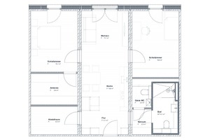  Beispielhafte Darstellung der Grundrissableitung der vereinfachten 3D-Module einer 3-Raum Wohnung 