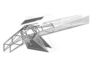  Das in beiden Richtungen auskragende Stahltragwerk ist mit großformatigen Isolierglasscheiben verkleidet  