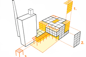  ... hierzu wurde der Komplex als adaptive Toolbox konzipiert, d.h. die flexible Holzstruktur ist sortenrein trenn-, ­erweiter- und wiederverwertbar 