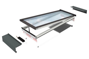  Die Lüftungsmodule verfügen über einen vollständig integrierten Kettenantrieb, der eine automatische Belüftung des Raums ermöglicht. Das Design der Module sorgt dafür, dass bei geschlossenen Modulen kein optischer Unterschied zwischen festen und Lüftungsmodulen besteht. 