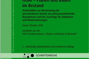  Heft 1 – HOAI-Planen und Bauen im BestandArbeitshilfen zur Bestimmung der anrechenbaren Kosten aus mitzuverarbeitender Bausubstanz und des Zuschlags für Umbauten und ModernisierungenISBN: 978-3-8462-0990-52., überarbeitete Auflage, Bundesanzeiger Verlag  2018, 178 Seiten 