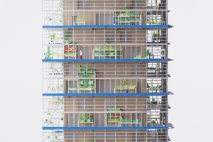  Das Modell von Jonas Musil zeigt einen Wohnturm, der auf dem Bestand eines Siloturms aufbaut 