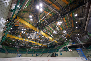  Beim Handball sind ballwurfsichere Leuchten gefragt. DIN EN 12193 nennt die Anforderungen an die Beleuchtung von Sportstätten mit dem Ziel, Sportlern, Athle­ten, Schiedsrichtern, Zuschauern sowie für Fernseh- und Filmaufnahmen gute Sehbedingungen zu ermöglichen 