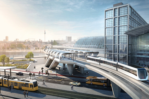  Vision eines schwebenden Nahverkehrs in Berlin: Max Bögl GmbH (TSB) hat GRAFT beauftragt, eine Designstudie für eine Magnetschwebebahn der Zukunft zu erstellen 