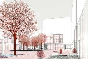  Übergänge gestalten: Im Rahmen der Planungswerkstatt zur Qualifizierung des künftigen Schumacher Quartiers zur Nachnutzung des Flughafen Tegel­ entwickelten SMAQ zusammen mit ­BARarchitekten offene verglaste Erdgeschosszonen mit teils flexibler ­Wohn- und gewerblicher Nutzung 