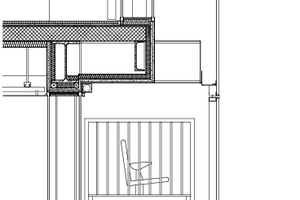  Fassadenschnitt, Box mit ­Teleskopentribüne, M 1 : 50Die statisch unabhängige Box besteht aus einer Stahlkonstruktion mit Betondecken. Für ihren Bodenbelag wurden technische Oberflächen gewählt, die der vorgesehenen Nutzung entsprechen. Die Teleskoptribüne für die Halle verschwindet im Luftraum hinter der vorgesetzten Aluminiumbekleidung. Die gewellten Aluminiumplatten sind in sich steif und jeweils nur oben und unten befestigt. Der Bodenbelag der Halle wurde erneuert und mit einer beton­ähnlichen Oberfläche versehen 