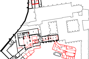  Grundriss UG, M 1 : 1 250	1	Foyer	2	Kirchenschiff / Ausstellung	3	Westhof mit Shop	4	Schildkrötenhaus	5	Futterküche	6	Großaquarium	7	Garderobe	8	Technik	9	WC	10	Aquarien	11	Aufsalzung	12	Reservoir	13	Büros	14	Pausenraum	15	Mitarbeiterbereich	16	Lager	17	Pädagogik	18	Sonderausstellung 