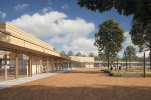  Die Wettbewerbsvisualisierung der Smart Recycling­ Factory zeigt den Kerngedanken der Architekten kleyer.koblitz.letzel.freivogel, bei dem alle Nutzungsbereiche unter einem großen, gemeinsamen Dach vereint sind  