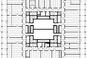  Grundriss OG, M 1 : 500Konzentrisch angelegt: außen: Laubengang, dann: Laboreinnen: schwingungsfreies Messlabor 